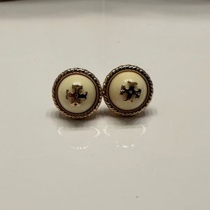 Tory Burch Off White and Gold Stud Earrings